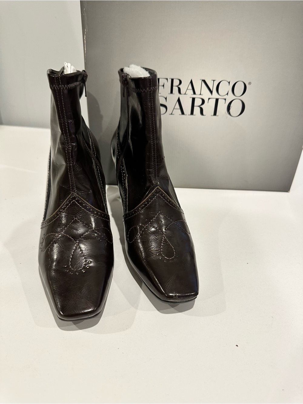 Franco Sarto Men’s Dark Brown Leather Square-Toe Ankle Boots